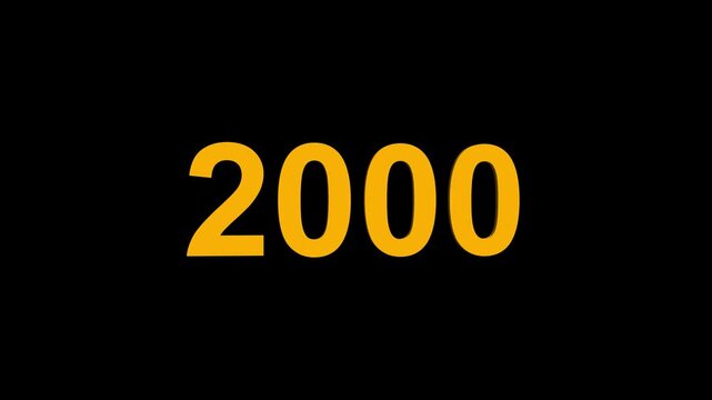 Bright yellow three dimensional number 2000 is sharply defined against a solid black background with a noticeable shadow adding depth and prominence