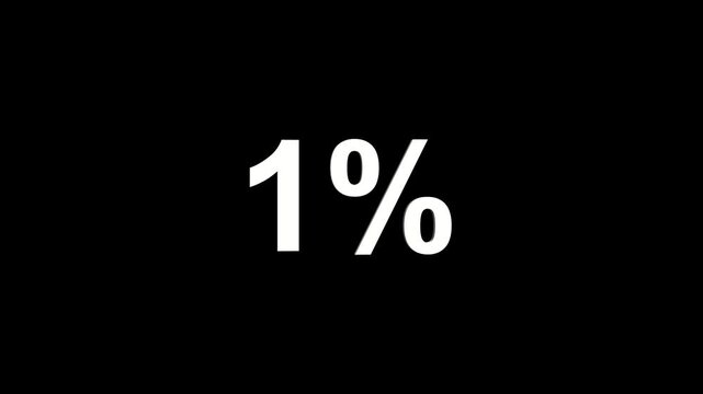White one percent symbol with subtle shadow on a plain black background representing a small fraction or low percentage