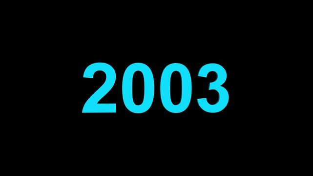 Vibrant cyan 3D number 2003 illuminated against a solid black background signifying a year or numerical value