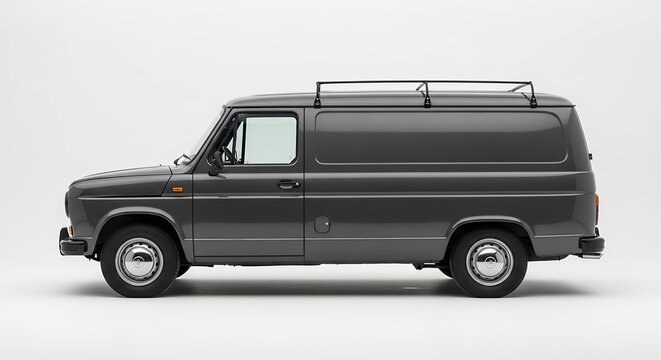 Isolated grey cargo van on white background perfect for commercial use