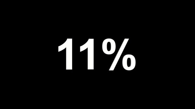 Crisp white eleven percent symbol in 3D with a shadow on a black background representing a numerical value or a percentage