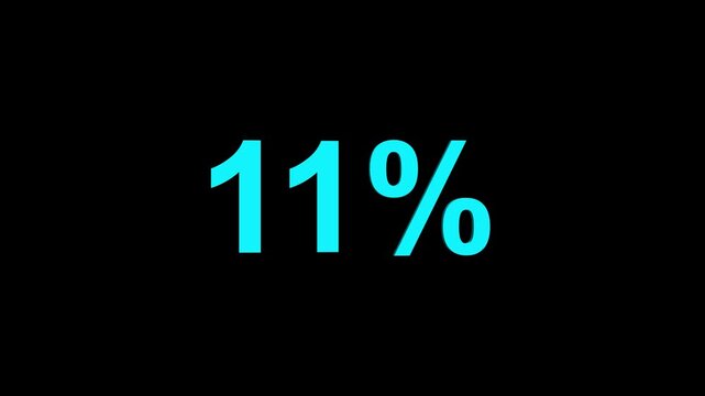 Bright cyan eleven percent symbol in 3D with a shadow on a black background signifying a numerical value or a percentage