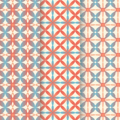 Set of Retro Geometric Seamless Patterns - Abstract Mid-Century Modern and Batik Inspired Vector Backgrounds