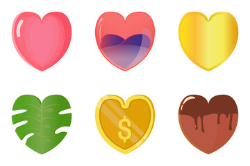 Set of Creative Heart Icons in Various Styles - Love, Finance, and Eco Vector Illustration