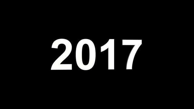 White year twenty seventeen numeral with subtle shadow against a stark black background representing a specific year or time period