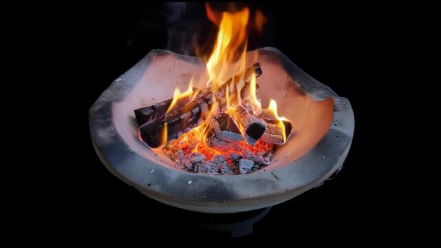 Fire Pit Burning with Flames and Embers.