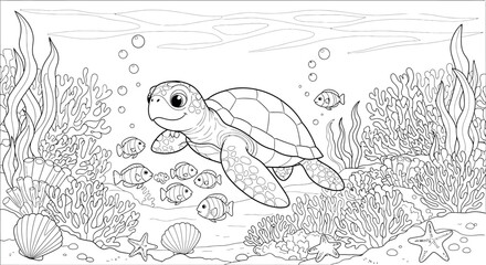 Fototapeta premium Underwater sea turtle illustration