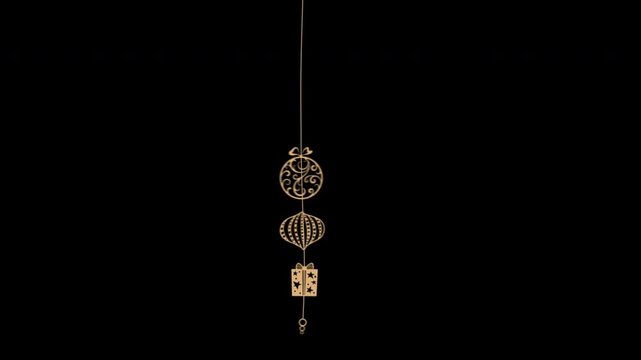 christmas Golden hanging design element Ornament Animation with alpha channel transparent background