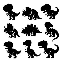 Fun collection of dinosaur silhouettes in playful poses suitable for children and educational materials © NelaRov