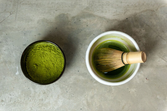 Matcha preparation with bamboo whisk
