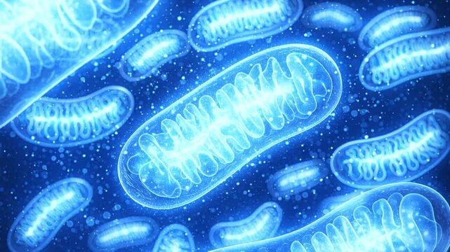 Mitochondria Energy Production. Glowing ATP Synthesis 3D Animation.