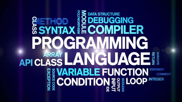 Programming Language animated word cloud-text design animation tag kinetic typography seamless loop.