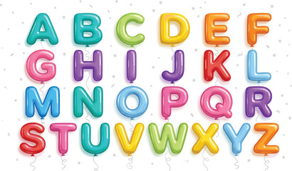 Colorful balloon alphabet letters, glossy inflated style, helium party decoration, kids learning, festive design, educational poster, playful typography art © KHADIJA