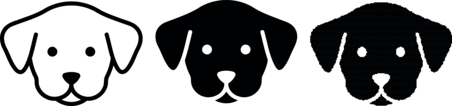 Two contrasting dog head icons one outlined and one solid on transparent background