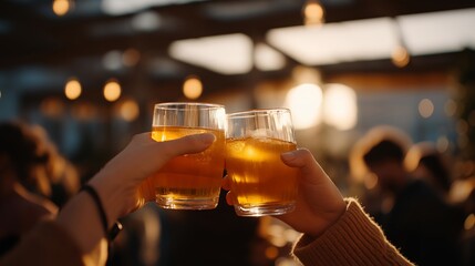 Recovery group celebrates member's milestone with mocktails raised in toast, sober celebration, community center gathering, ideal for alcohol free lifestyle content, sobriety community building,