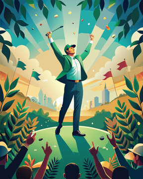 Masters Tournament Winner Arms Raised Golf Triumph Art