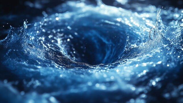 Mesmerizing Blue Water Vortex Swirling in Tranquil Ocean with Sunlight Reflecting on Surface