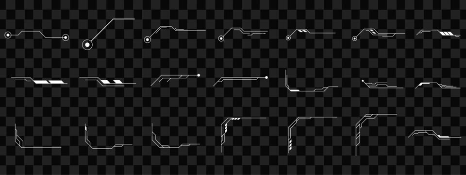 Set of 21  Futuristic HUD Callout Titles Vector Elements for UI Design, Data Display, and Information Overlays in Games and Videos.
