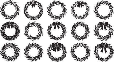 Obraz premium Collection of black and white Christmas wreath illustrations