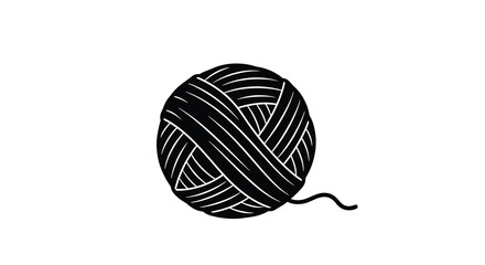 Black yarn ball with trailing end a striking graphic silhouette © Sogir