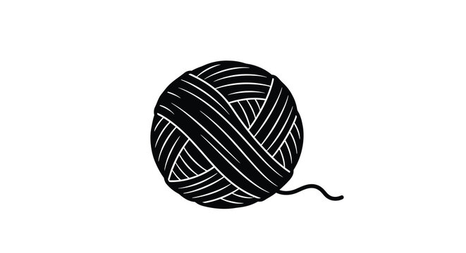 Black yarn ball with trailing end a striking graphic silhouette