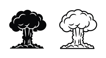 Two mushroom cloud depictions in contrasting black and white silhouette © Sogir
