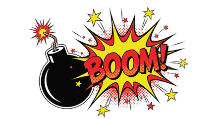 Comic book explosion with stars and a dark bomb silhouette © Sogir