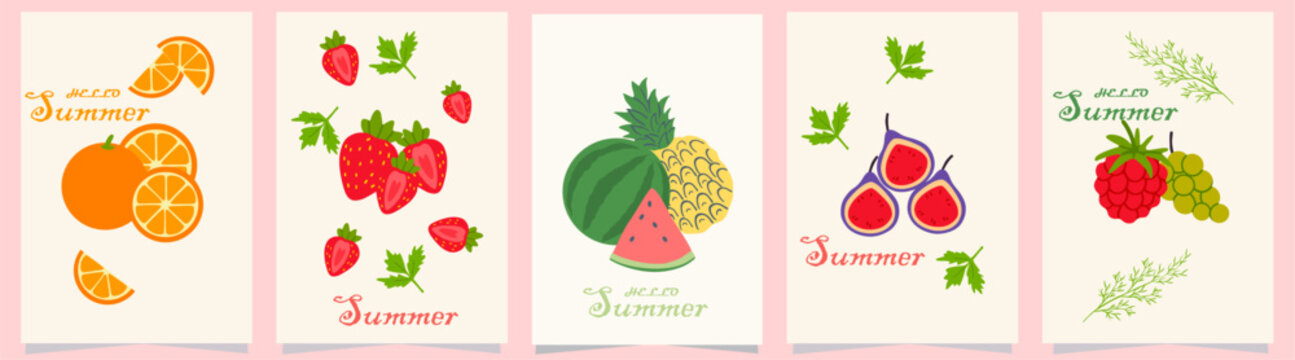 summer fresh tropical  fruit postcard vector template for  design social media ,banner, cover, poster, stories, card, post