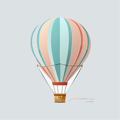 Fototapeta premium Striped Hot Air Balloon Illustration with Wooden Basket and Shadow