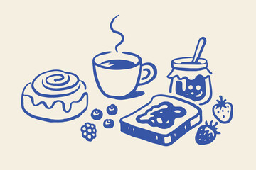 Breakfast sweets set naive hand drawn vector illustration © Victoria