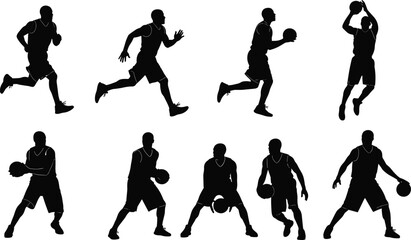 basketball, player, silhouette, dribbling, running, shooting, jumping, athlete, sport, action, motion, il © E-Designs
