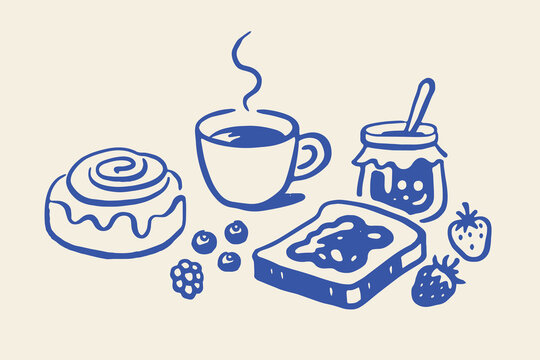 Breakfast sweets set naive hand drawn vector illustration