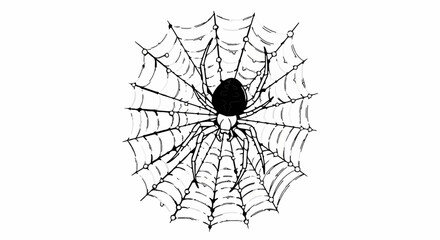 Obraz premium A black spider rests on its intricate web, spun in a radial pattern