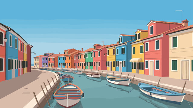 Colorful italian canal town with vibrant houses and boats