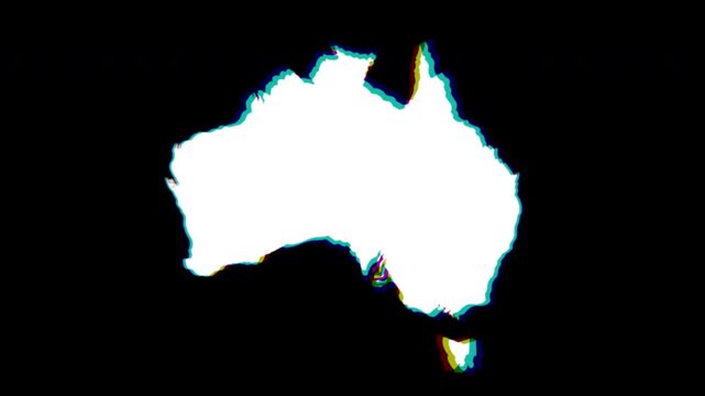 Australia white and chromatic abstract map pop animation black background