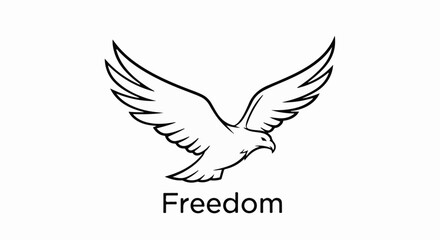 Fototapeta premium A black and white illustration of a bird with outstretched wings, and the word 