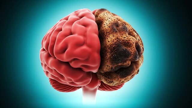 Human brain split creativity and logic halves 3D render mental health concept