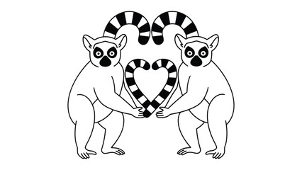 Lemur's Sweet Embrace: Two adorable lemurs stand facing each other, delicately holding the heart-shaped tails in a sweet gesture, creating a moment of pure affection and unity. © Abdul