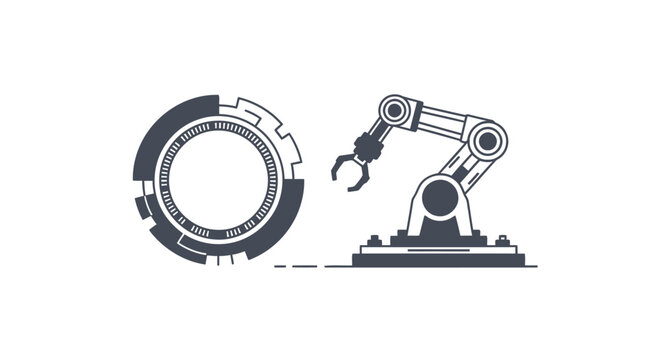 Robotic Arm and Futuristic Gear Illustration.