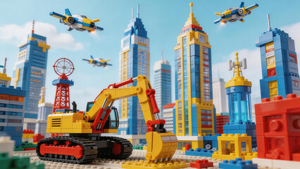 Naklejka premium Lego city with construction vehicle and planes
