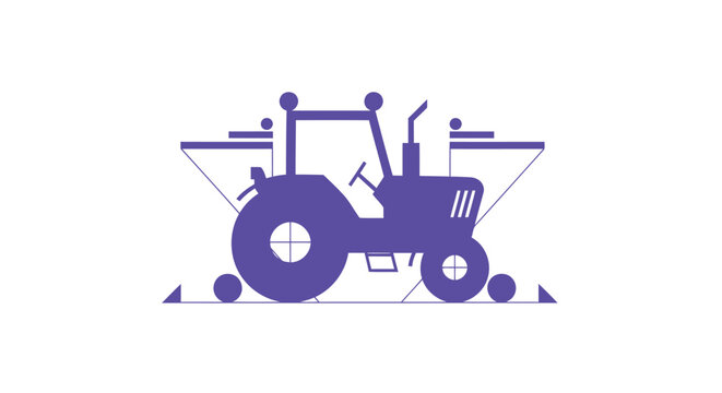 Purple Tractor Illustration with Agricultural Elements.