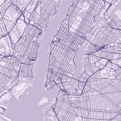 Obraz premium New York City Map Sophisticated Geometric Urban Topography Featuring Meticulous Linework and Balanced Composition in a Timeless Minimalist Soft Lavender Blueprint Aesthetic for Art Display.