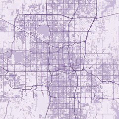 Obraz premium Oklahoma City City Map Sophisticated Geometric Urban Topography Featuring Meticulous Linework and Balanced Composition in a Timeless Minimalist Soft Lavender Blueprint Aesthetic for Modern Interiors.