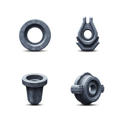 Set of Four Industrial Metal Parts Isolated on White Background.