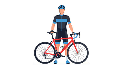 Naklejka premium Cyclist in professional gear holding a road bike on white background