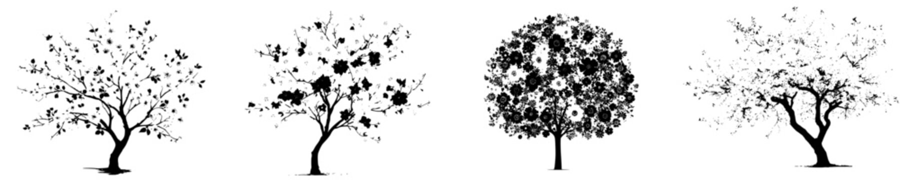 Elegant Black and White Tree Silhouette with Cherry Blossoms