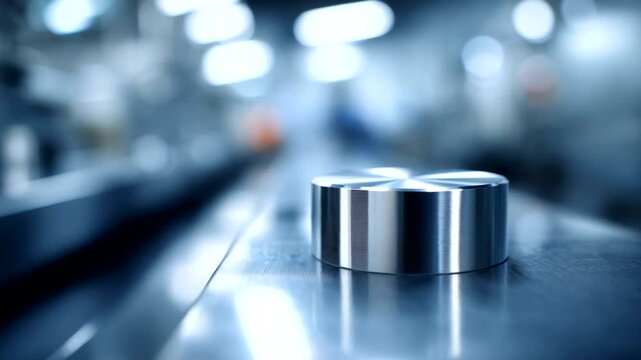 Close-up of a metallic object in a factory setting