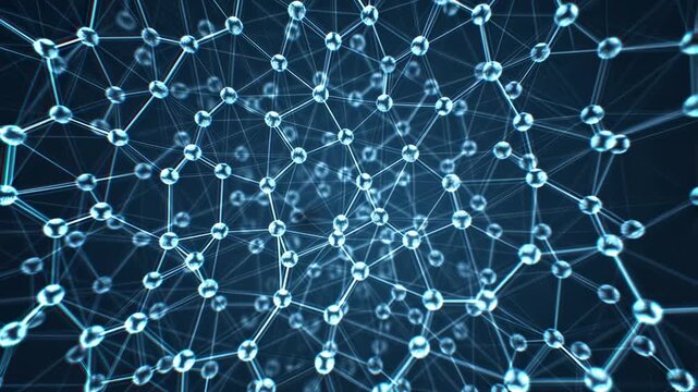 Abstract molecular structure with interconnected nodes and lines. Visual representation of scientific concepts in chemistry and technology