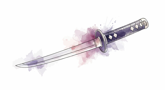 Artistic rendering of a Japanese sword with watercolor accents