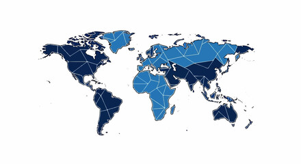 Fototapeta premium A stylized world map with continents divided by geometric lines and shaded